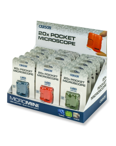 Carson Taschenmikroskop MicroMini 20x mit UV und LED, 15 Stück Display