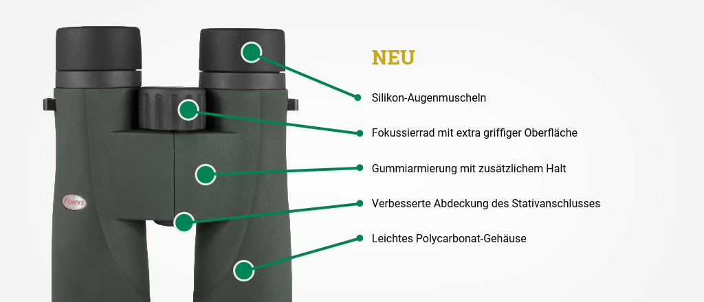 Kowa SV III verrekijker met siliconen oogschelpen, scherpstelwiel met extra grip en lichtgewicht polycarbonaat behuizing Kowa SV III verrekijker met siliconen oogschelpen, scherpstelwiel met extra grip en lichtgewicht polycarbonaat behuizing